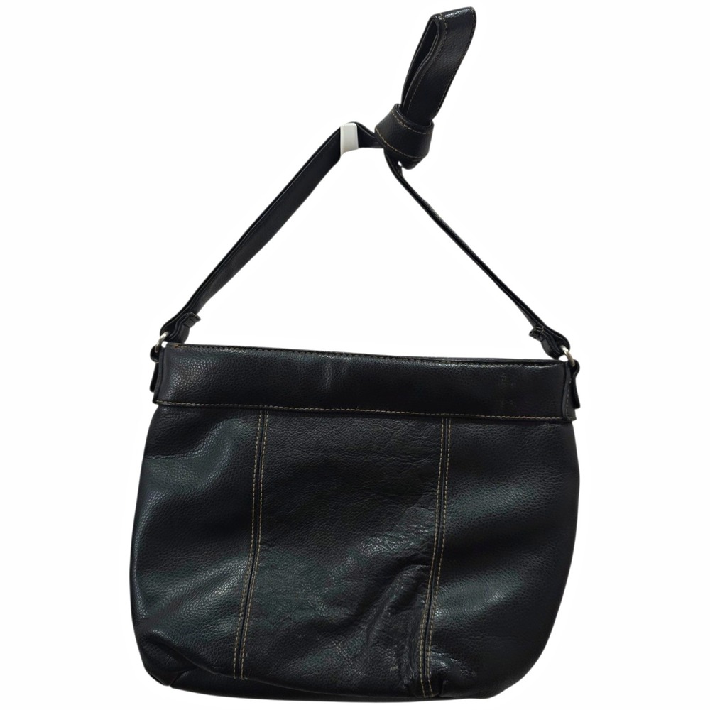 Black Genuine Leather Hobo Shoulder Bag Contrast Stitch Y2K Slouchy Purse